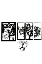 Ahşap Kedi ve Ağaç Temalı Duvar Tablosu 4’lü Set - Modern Minimalist Dekorasyon