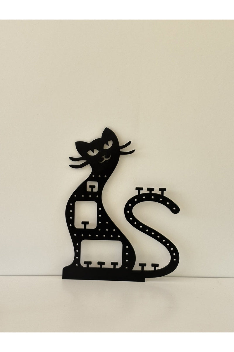Dekoratif Kedi Figürlü Takı Küpe Standı Lazer Kesim Ahşap Mdf