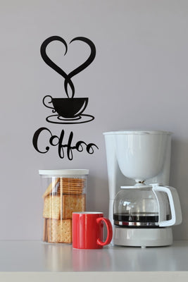 Kalp Buharlı Kahve Fincanı Duvar Dekoru|Mutfak ve Kafe İçin Dekoratif Tablo|Coffee Temalı Duvar Süsü