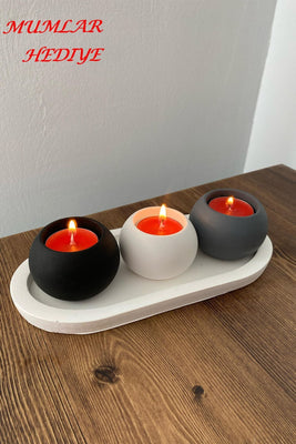 Mumluk Seti Özel Tasarım Beyaz Standlı Mumluk 3 Renk Şık ve Minimalist Tasarım( Mumlar Hediye )